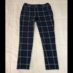 J. McLaughlin Ross Pant Womens 8 Tartan Navy Green Gold Regimental Plaid Stretch